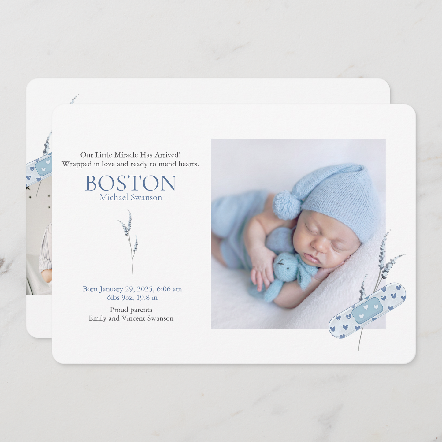 Mending Hearts Blue Baby Announcement Card