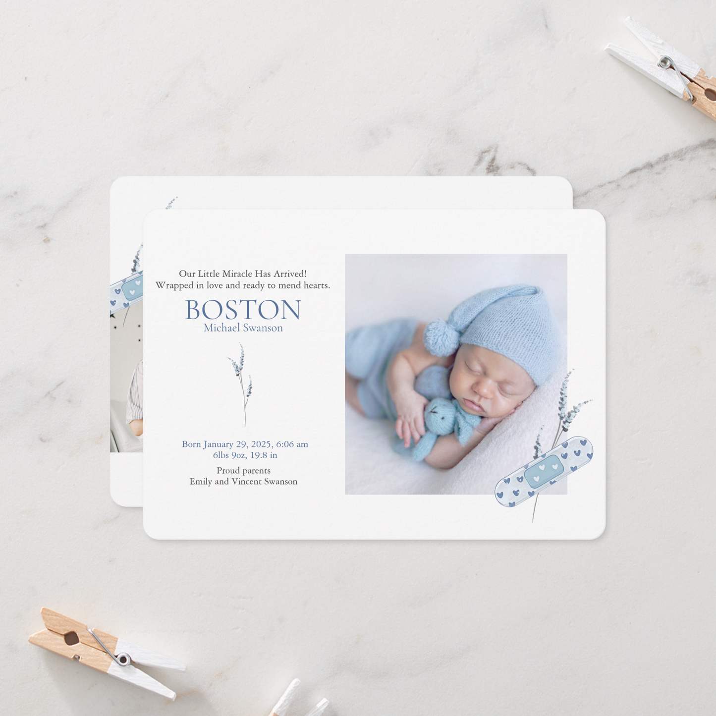 Mending Hearts Blue Baby Announcement Card