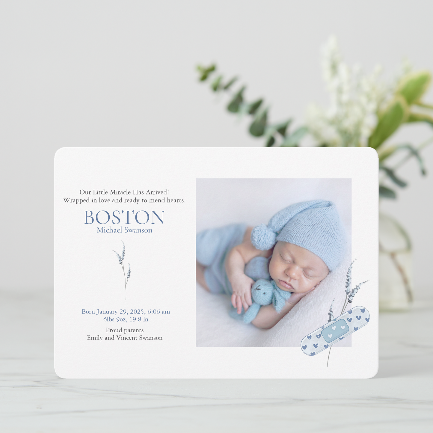 Mending Hearts Blue Baby Announcement Card