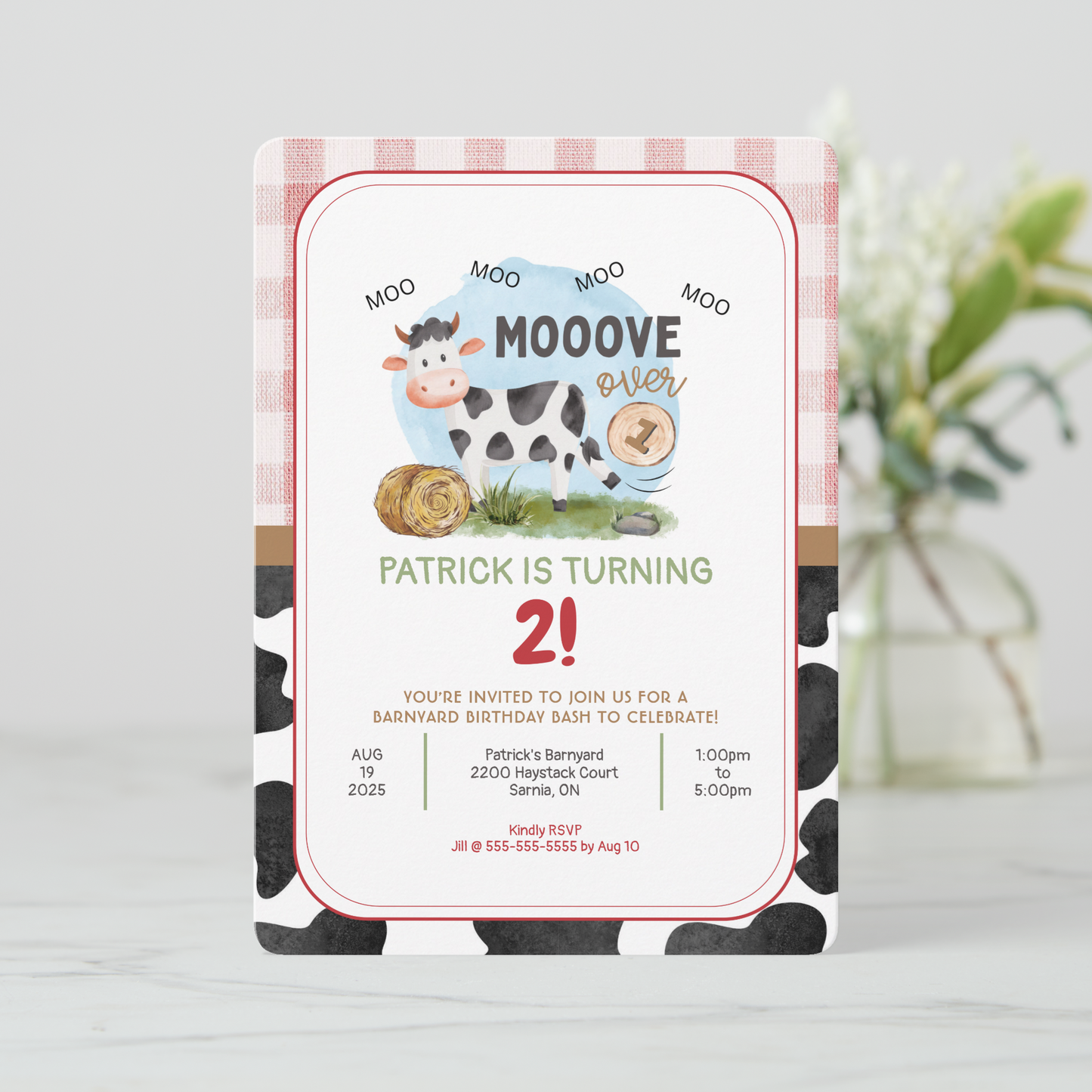 Mooove Over Farm Theme Birthday Invitation