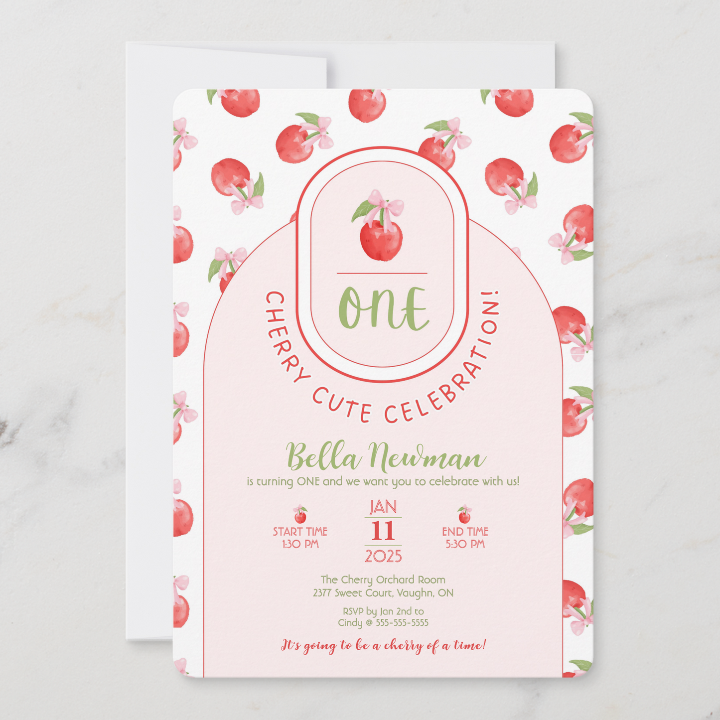 One Cherry Cute First Birthday Invitation