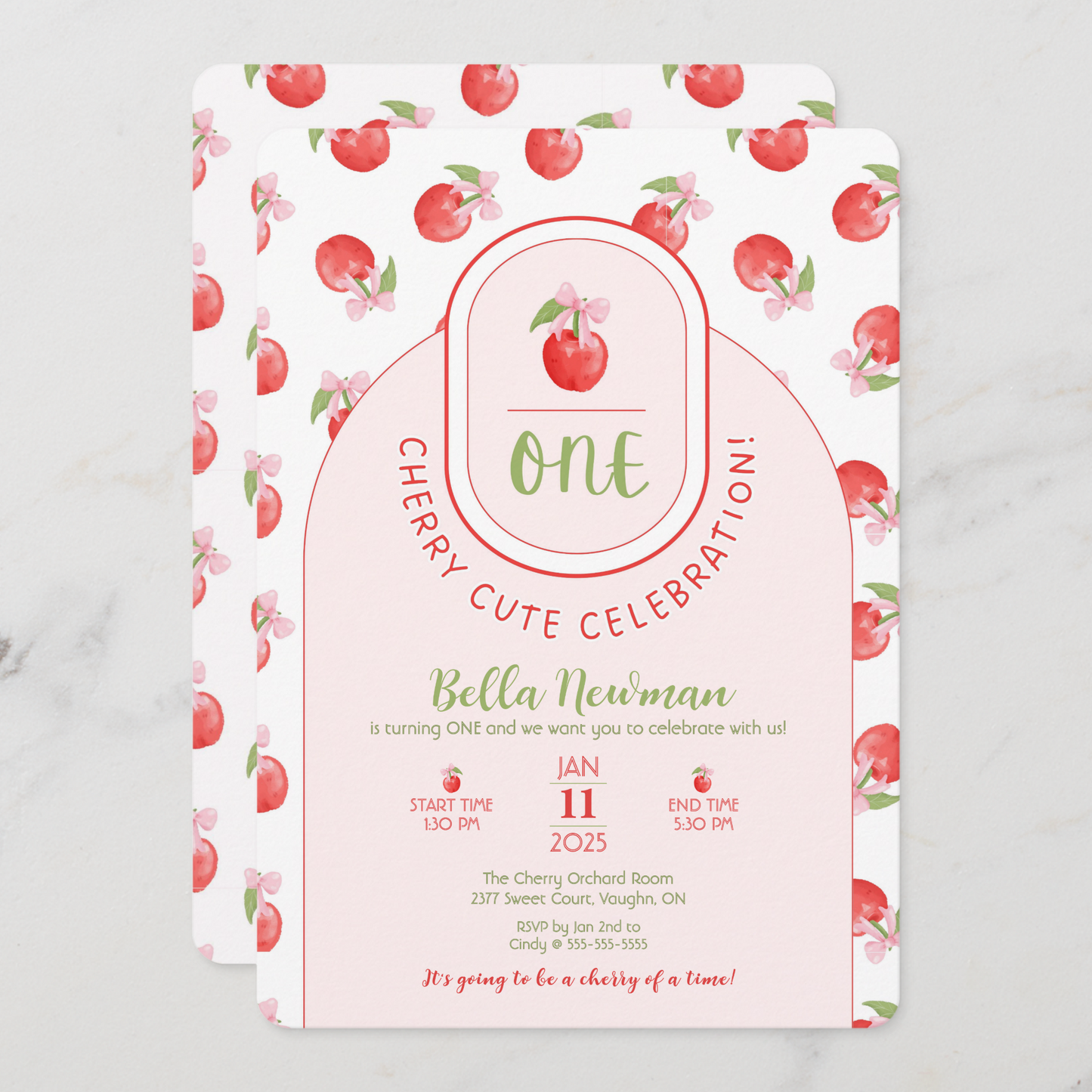 One Cherry Cute First Birthday Invitation