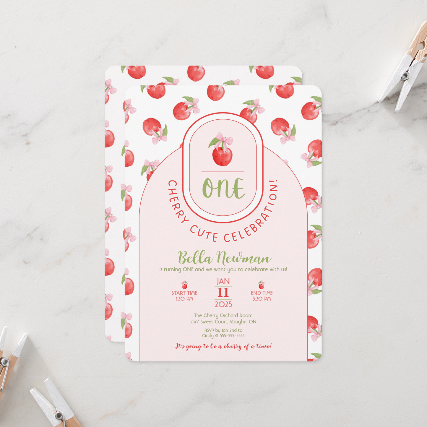 One Cherry Cute First Birthday Invitation