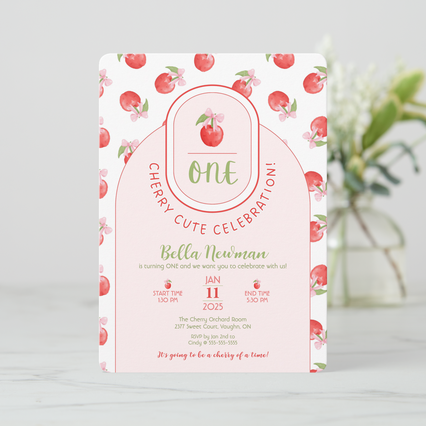 One Cherry Cute First Birthday Invitation