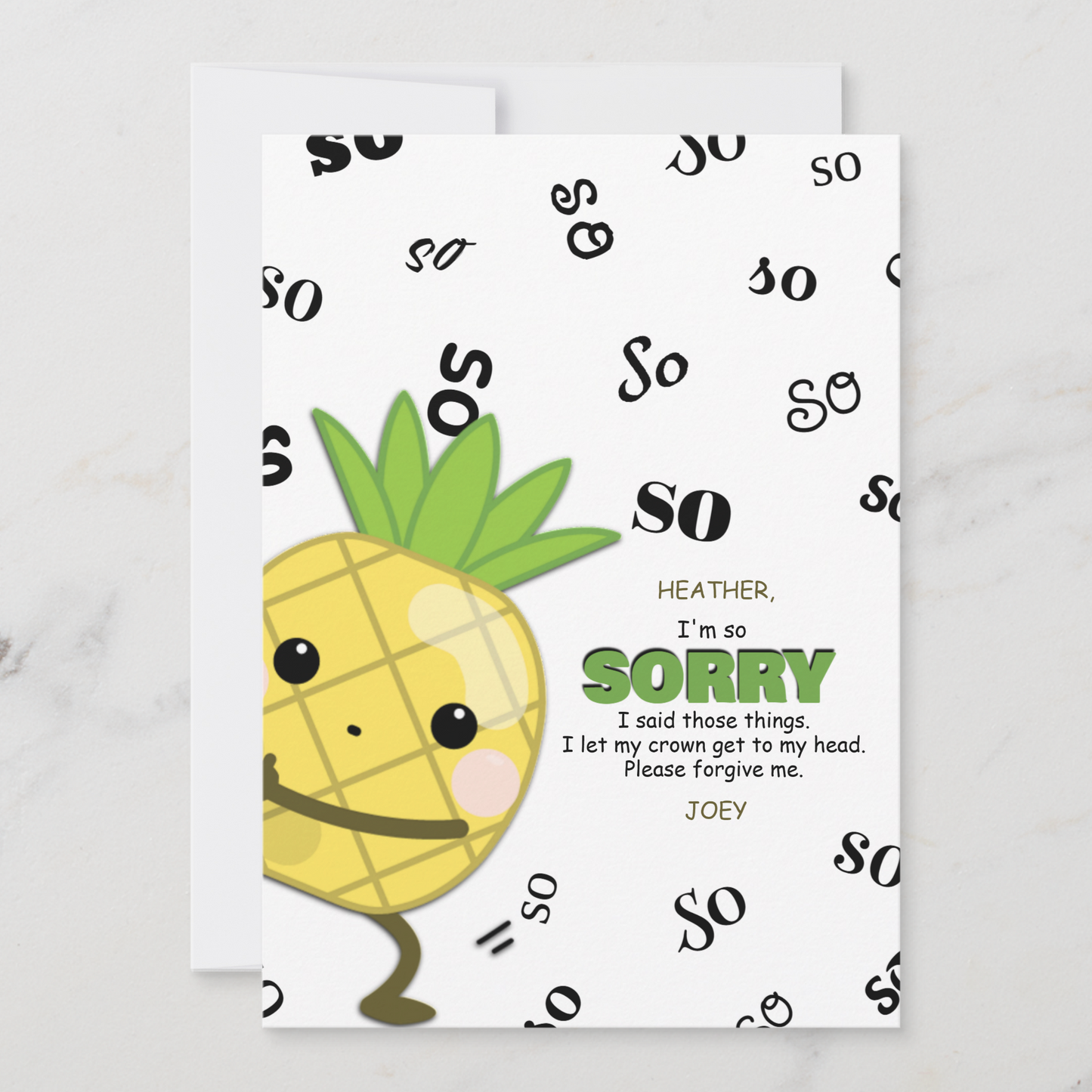 Pineapple Sorry Card, Apology Card