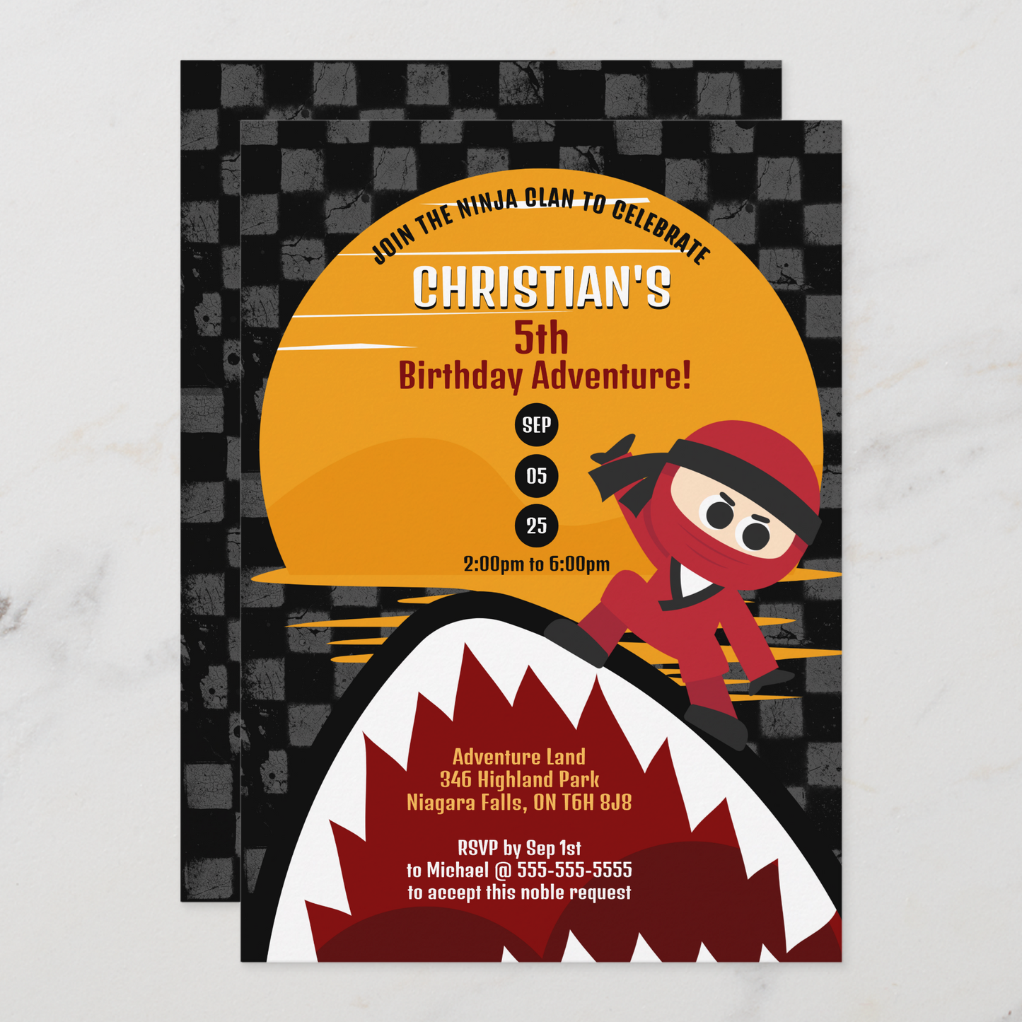 Red Ninja Shark Tamer Birthday Invitation