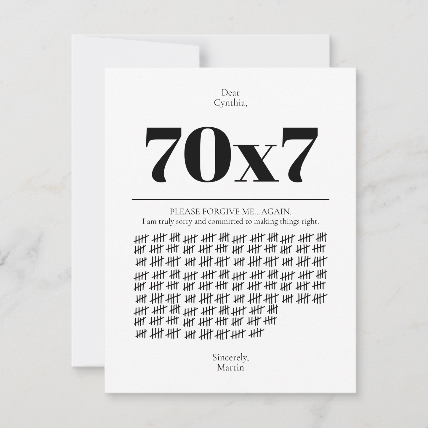 Seventy Times Seven Forgive Me Card, Apology Card