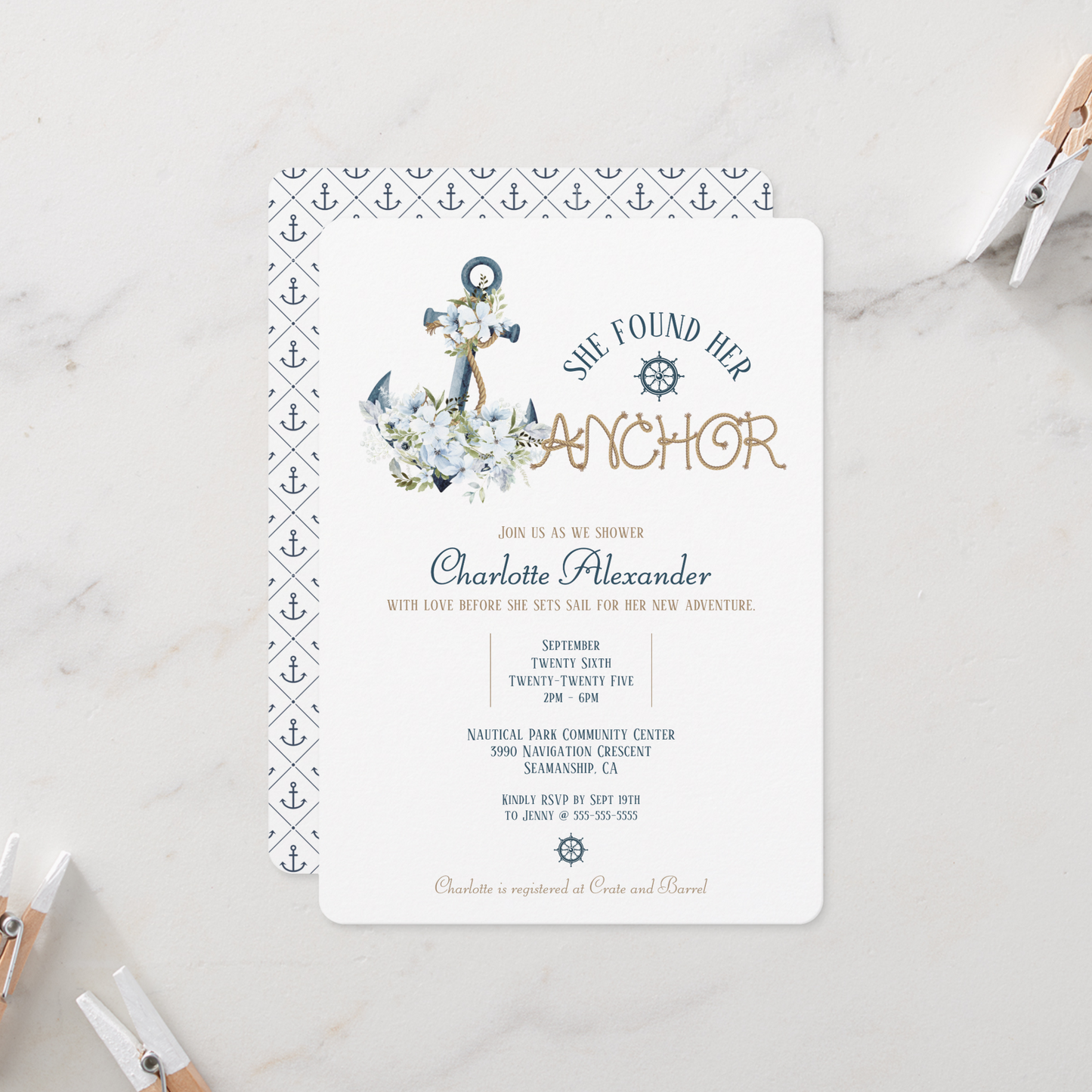 She Found Her Anchor Nautical Theme Bridal Shower Invitation