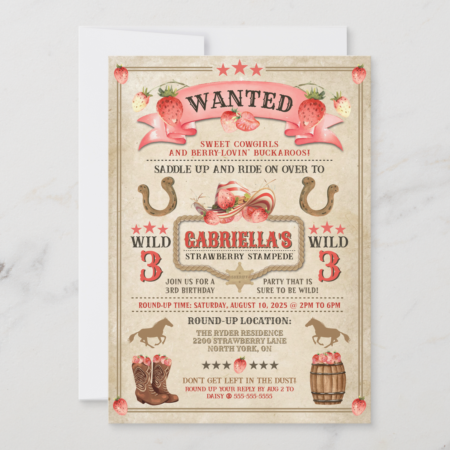 Strawberry Stampede Birthday Invitation