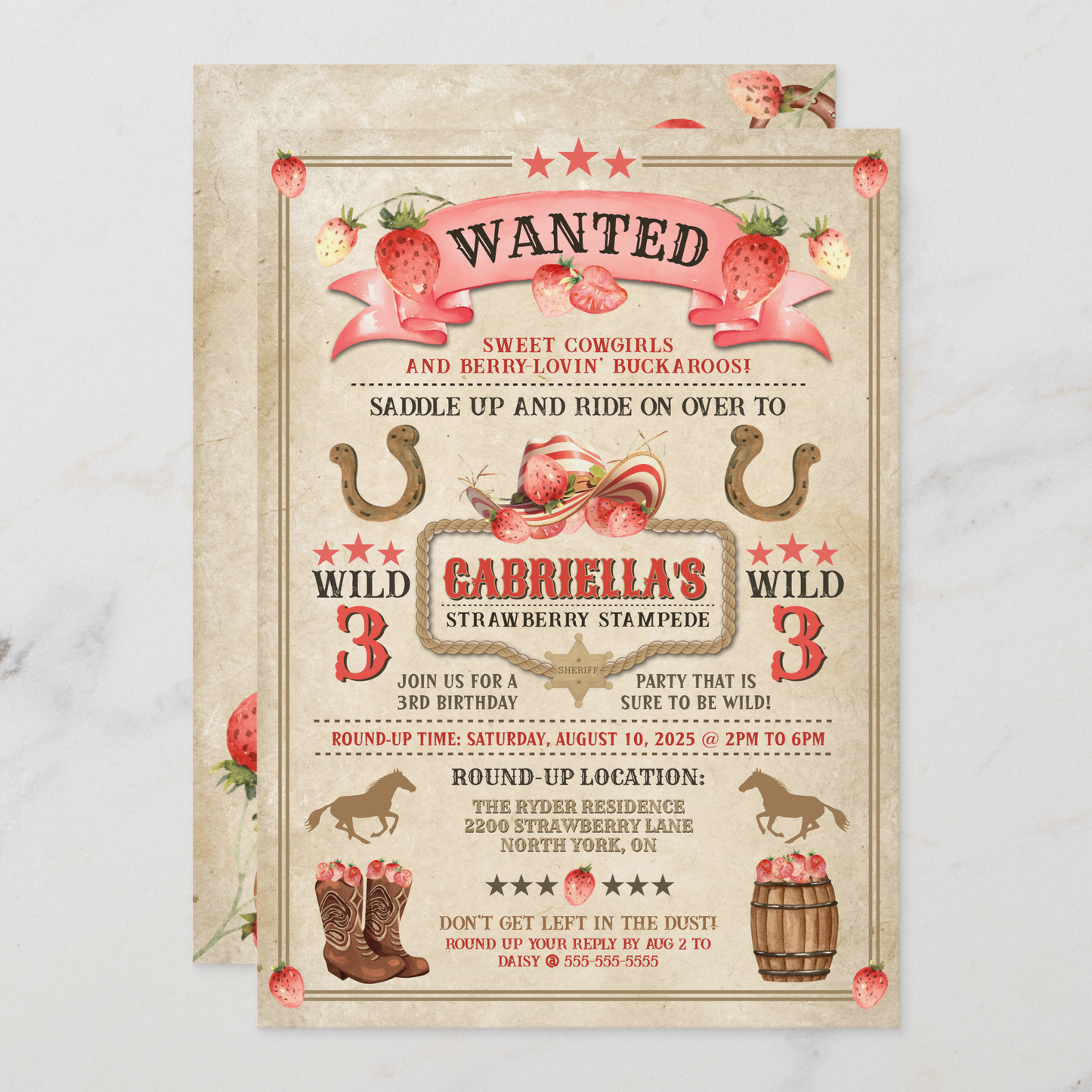 Strawberry Stampede Birthday Invitation