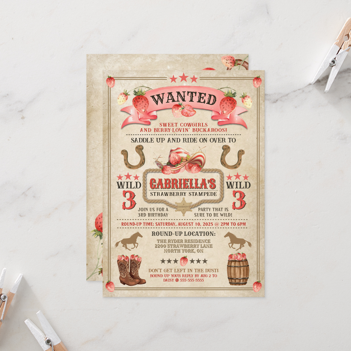 Strawberry Stampede Birthday Invitation