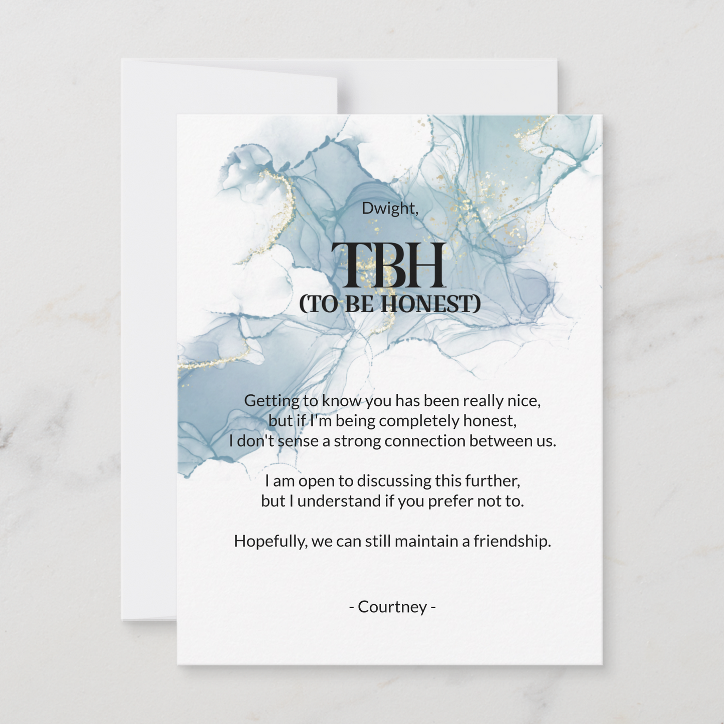 To Be Honest (TBH) Blue Breakup Card