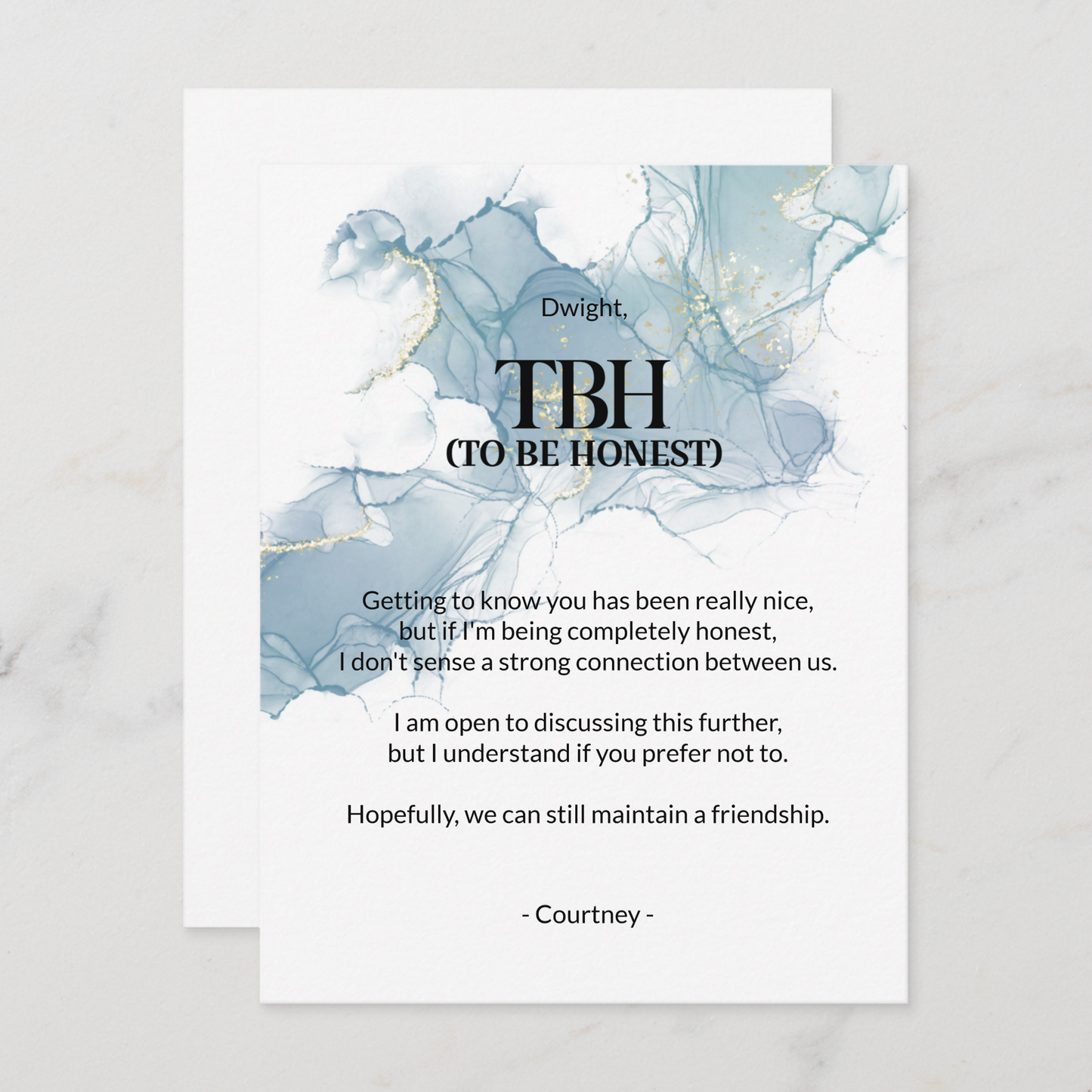 To Be Honest (TBH) Blue Breakup Card