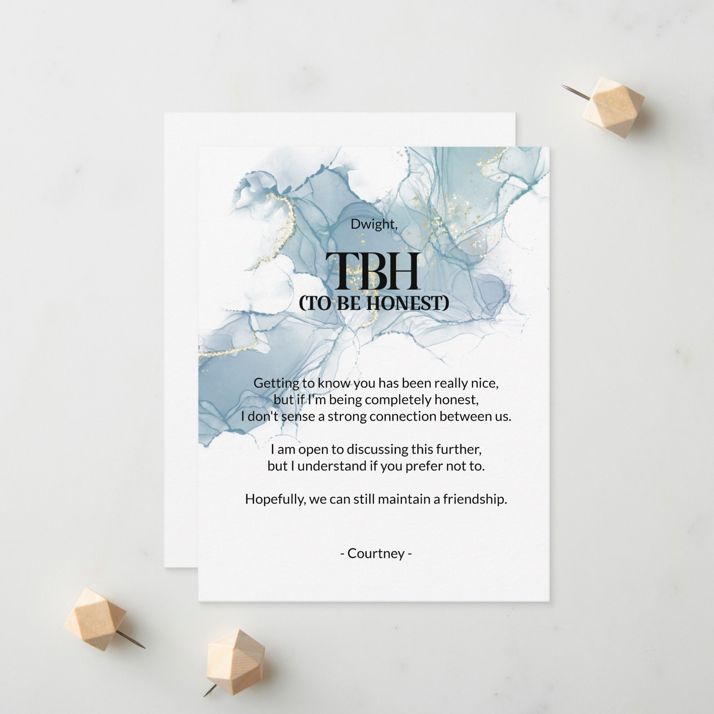 To Be Honest (TBH) Blue Breakup Card