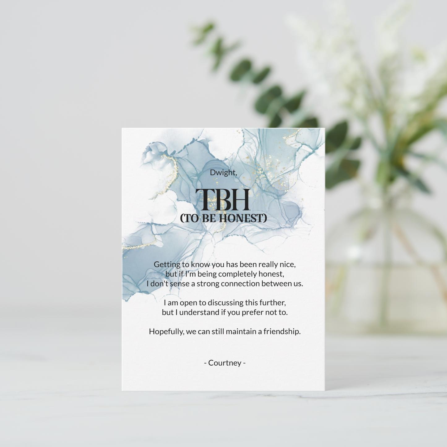 To Be Honest (TBH) Blue Breakup Card