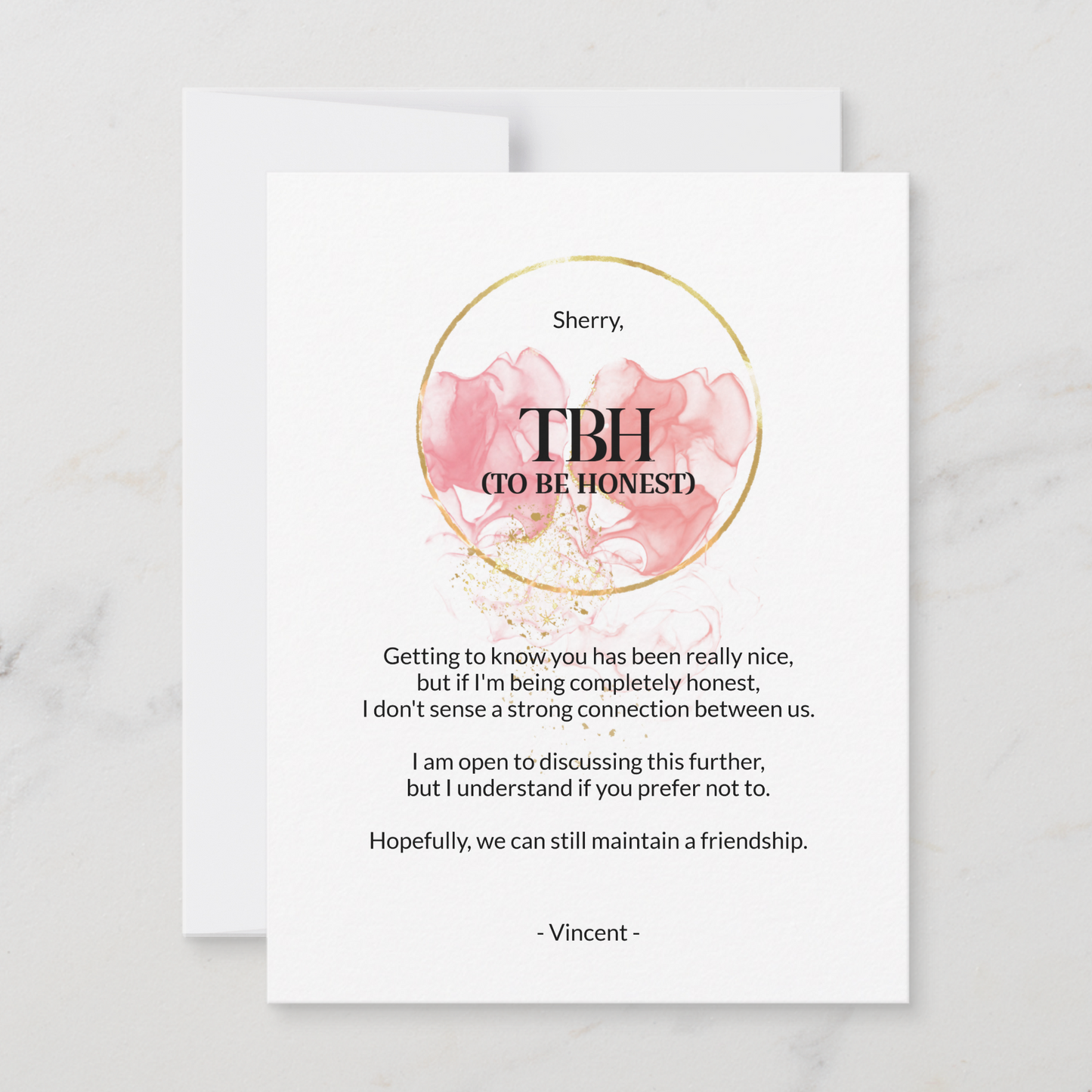 To Be Honest (TBH) Pink Breakup Card