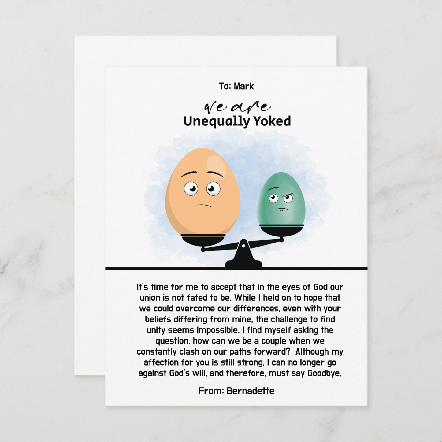 Unequally Yoked Breakup Card