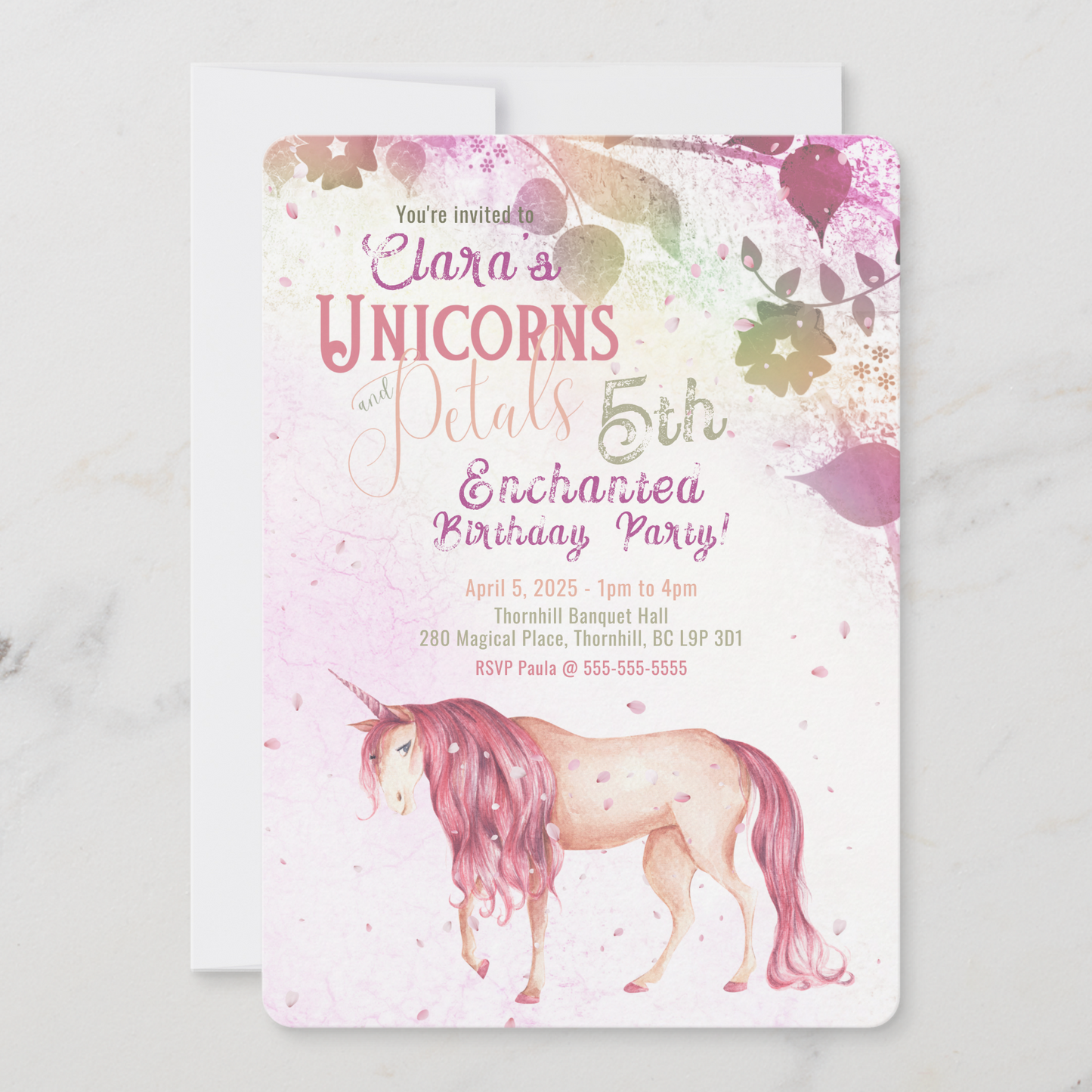 Unicorns and Petals Birthday Invitation