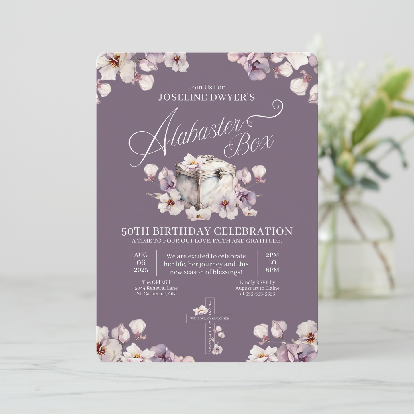 Alabaster Box Purple Birthday Invitation