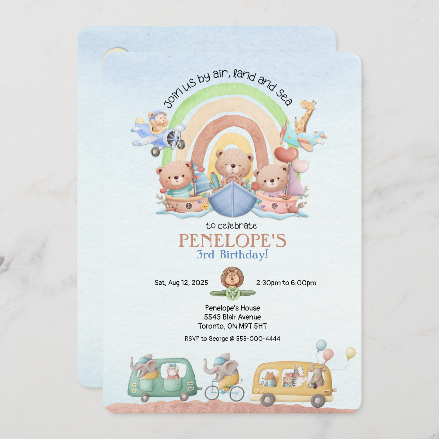 By Air, Land and Sea Birthday Invitation
