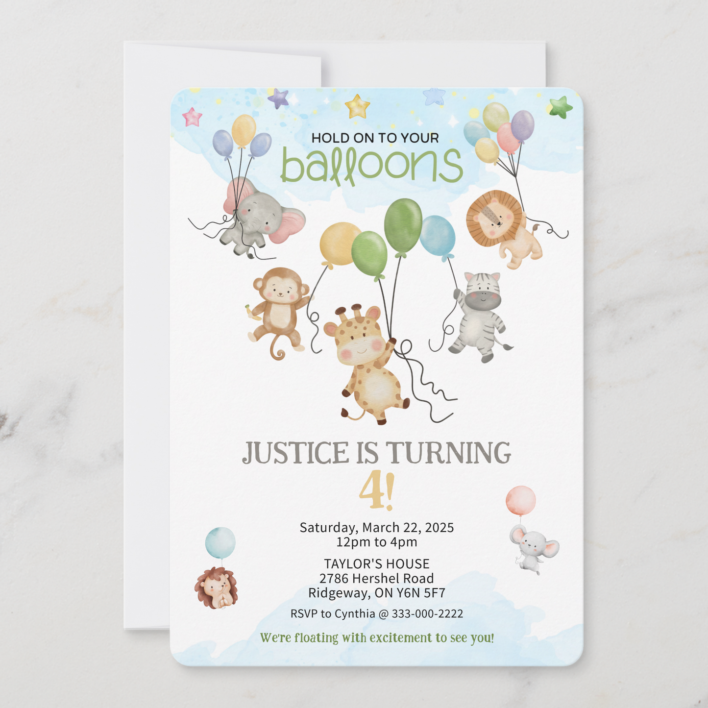 Hold On To Your Balloons Kids Birthday Invitation