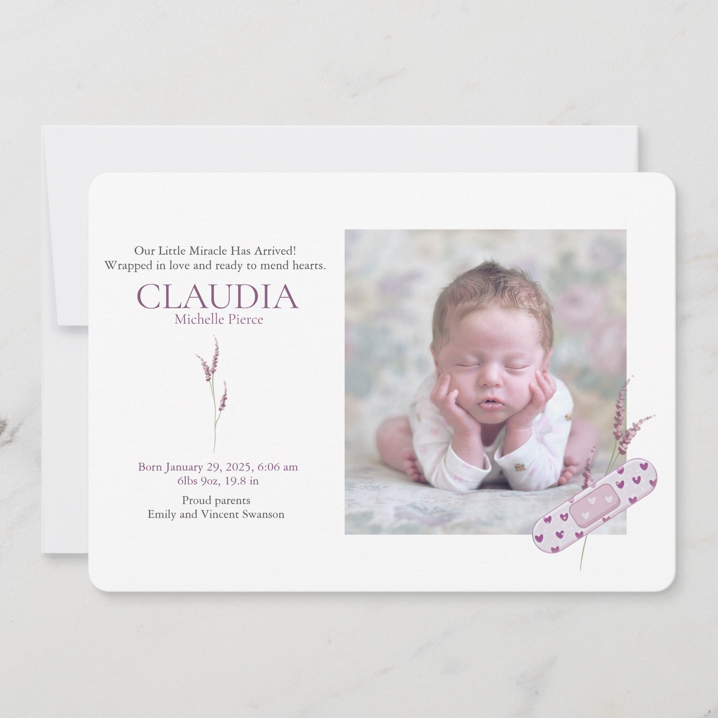 Mending Hearts Pink Baby Announcement Card