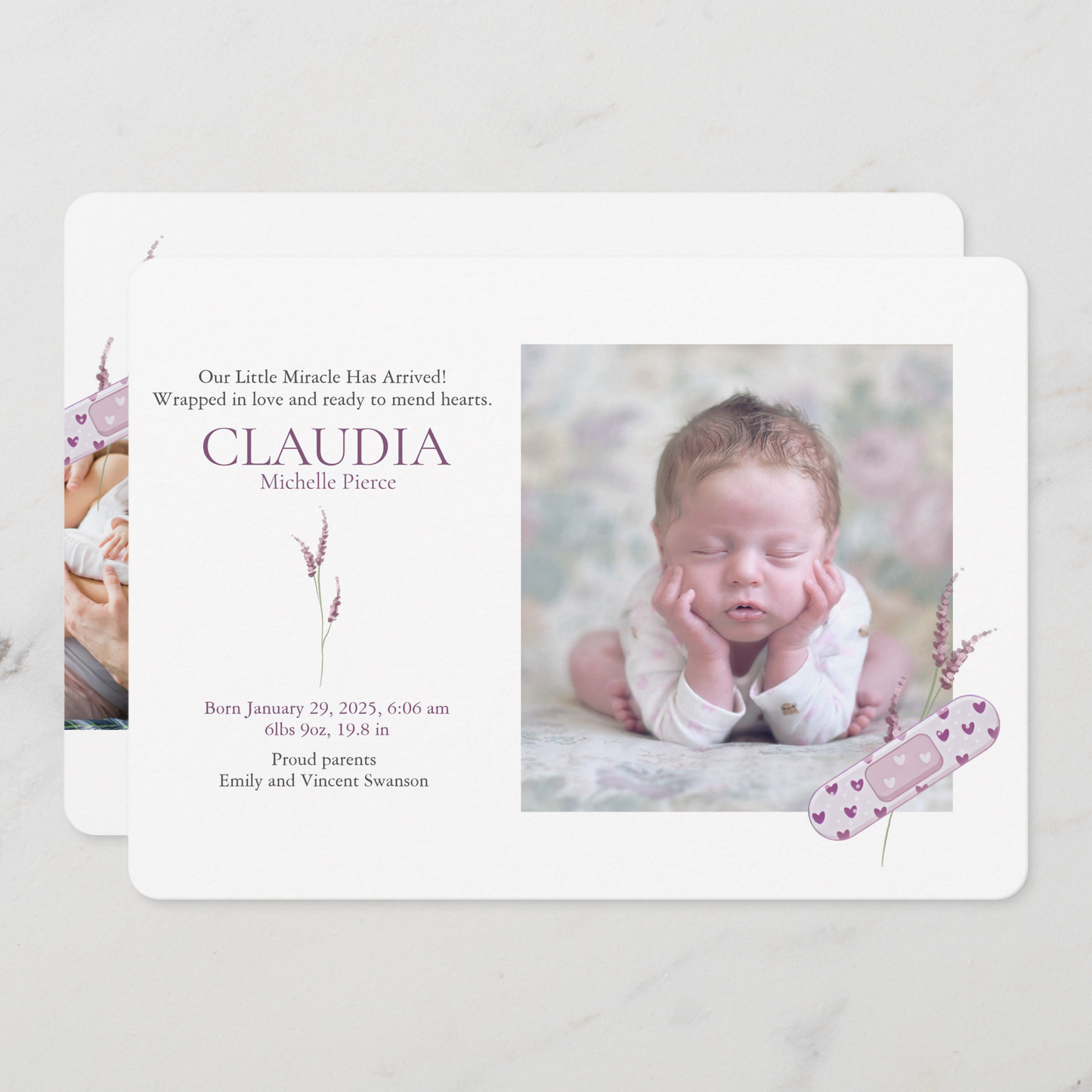 Mending Hearts Pink Baby Announcement Card