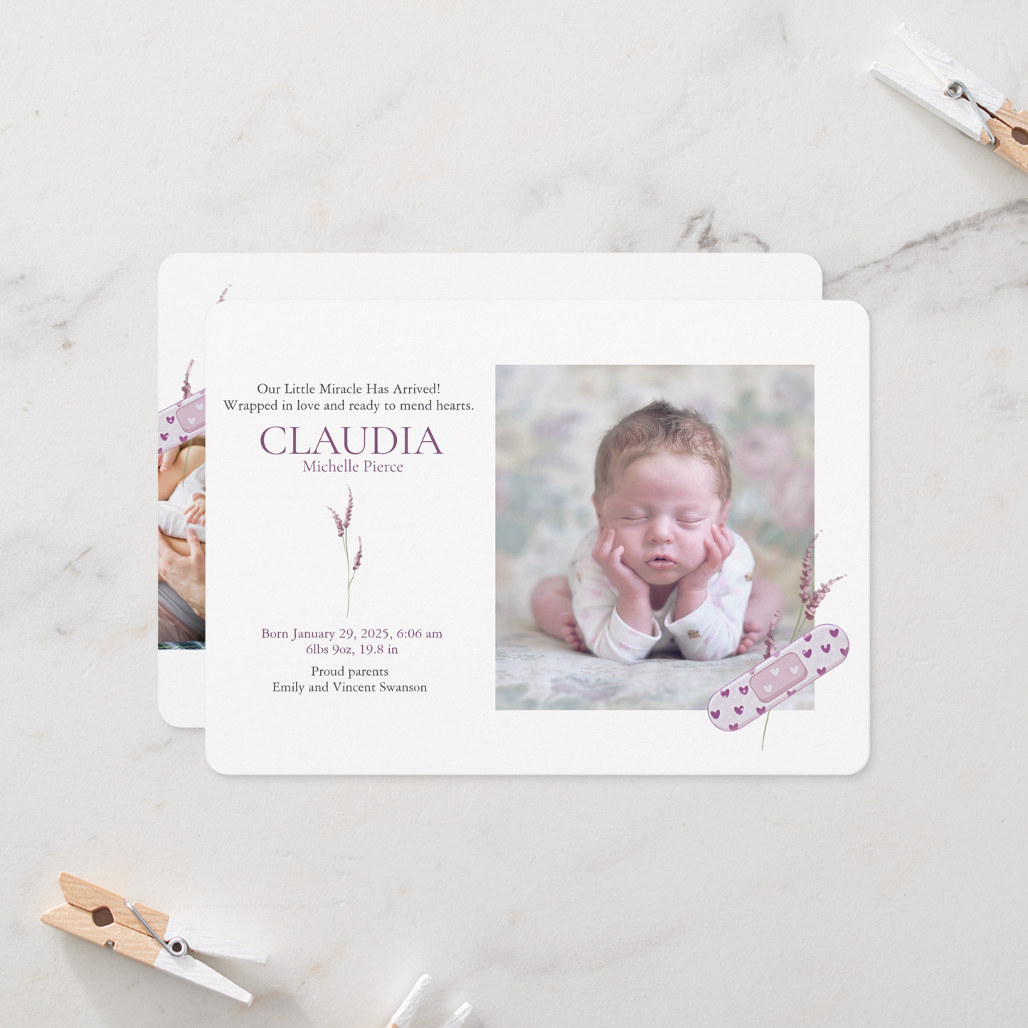 Mending Hearts Pink Baby Announcement Card