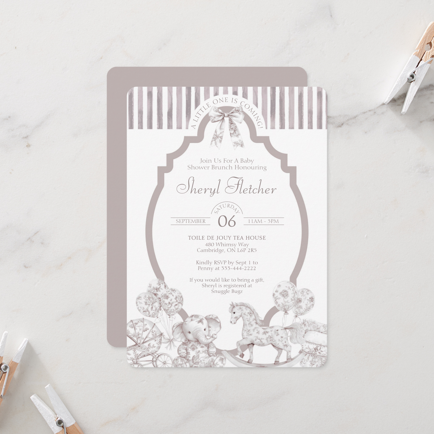 Neutral Toile De Jouy Baby Shower Invitation