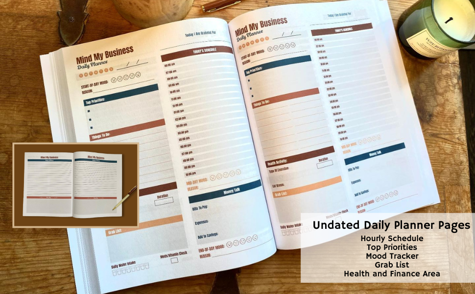 Women's Daily Planner Abstract | Undated Planner with Mood & Health Tracker