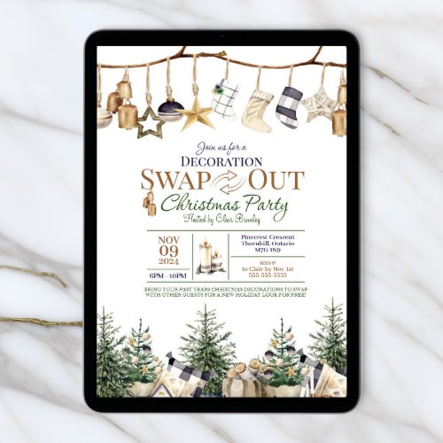 Decoration Swap Out Christmas Party Invitation, Christmas Exchange, Holiday Party - Size 5x7, Editable Template