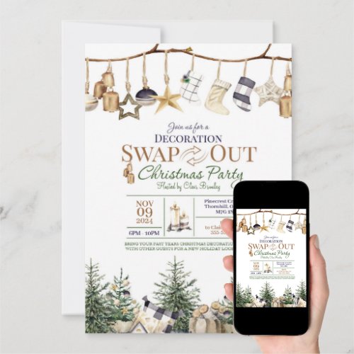 Decoration Swap Out Christmas Party Invitation, Christmas Exchange, Holiday Party - Size 5x7, Editable Template