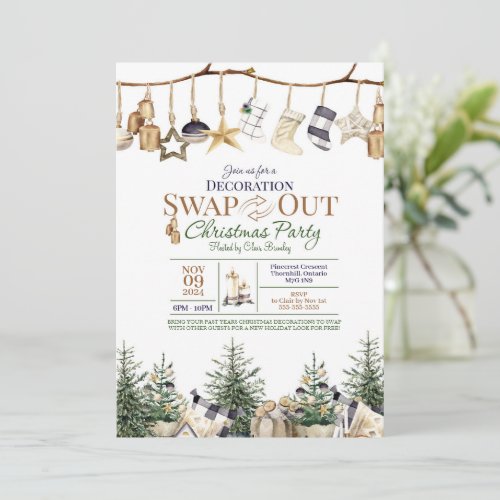 Decoration Swap Out Christmas Party Invitation, Christmas Exchange, Holiday Party - Size 5x7, Editable Template