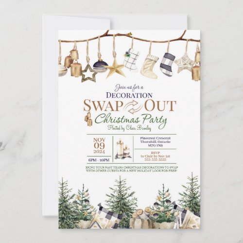 Decoration Swap Out Christmas Party Invitation, Christmas Exchange, Holiday Party - Size 5x7, Editable Template