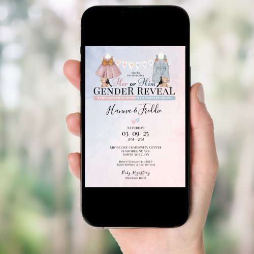 Her or Him Gender Reveal Baby Shower Invitation