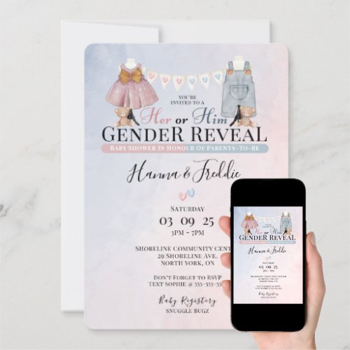 Her or Him Gender Reveal Baby Shower Invitation