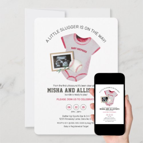 Tiny Slugger Baseball Baby Shower Invitation