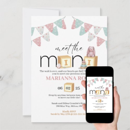 Meet The Mini Pink Baby Welcome Invitation