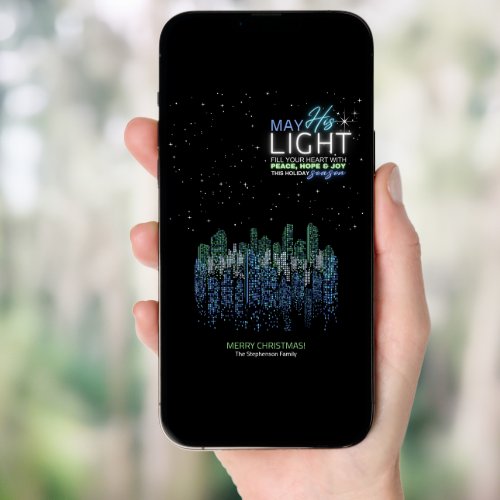 Modern Cityscape Religious Christmas Card Template