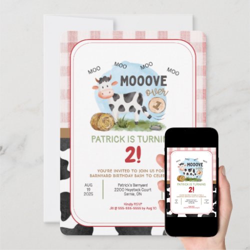 Mooove Over Farm Theme Birthday Invitation