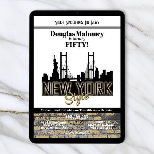 New York Theme Invitation, Birthday Invitation, Milestone Birthday - Size 5x7, Editable Template
