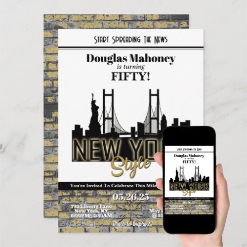 New York Theme Invitation, Birthday Invitation, Milestone Birthday - Size 5x7, Editable Template