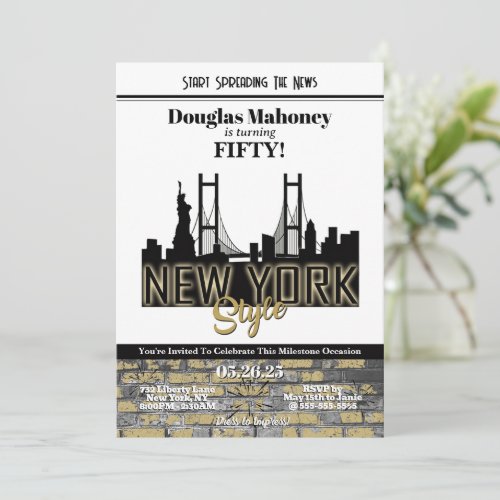 New York Theme Invitation, Birthday Invitation, Milestone Birthday - Size 5x7, Editable Template