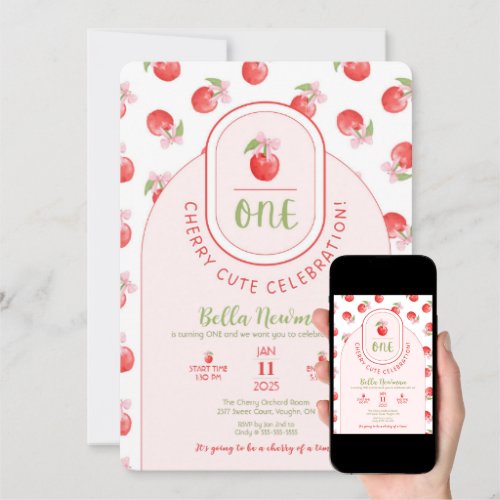 One Cherry Cute First Birthday Invitation