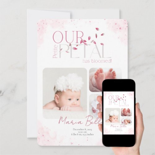 Our Petite Petal Baby Announcement Card Template