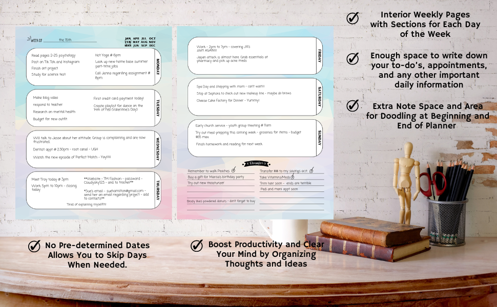 Weekly Student Planner 7.5x9.25 | Undated Planner with Daily Sections