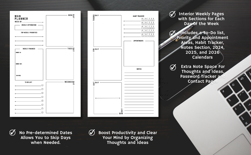 Men's Weekly Planner Undated | Habit Tracker & Password Tracker