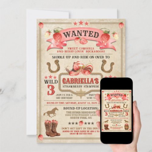 Strawberry Stampede Birthday Invitation