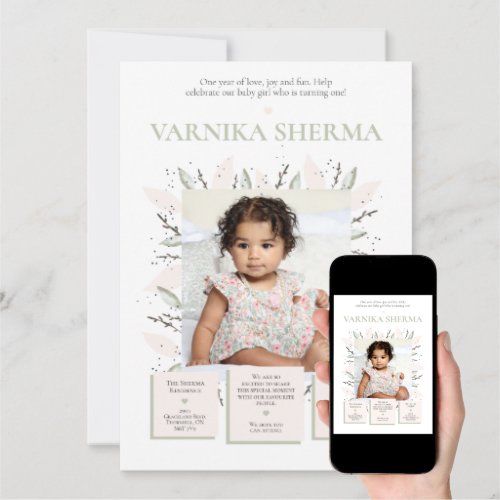Blooming First Birthday Invitation