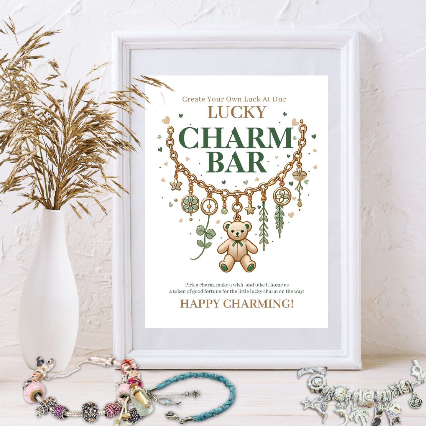 Lucky Charm Bracelet Baby Shower Printable Bundle – Instant Download